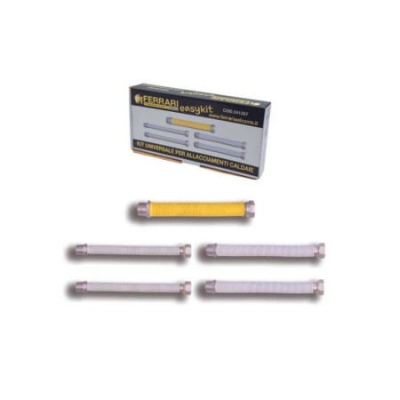 Ferrari Kit Flessibili Estendibili Acciaio Inox con Guaina Isolante per Caldaia - 5 Pezzi 22-42cm GAS 3/4