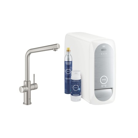 Grohe Blue Home Rubinetto Multifunzione Bocca L WiFi SuperSteel Cromo Spazzolato Acqua Filtrata Naturale Frizzante - 31454DC1