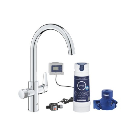 Grohe Blue Pure Baucurve Rubinetto Multifunzione Bocca C Girevole 150° Cromo con Filtro Taglia S per Acqua Filtrata - 30581000