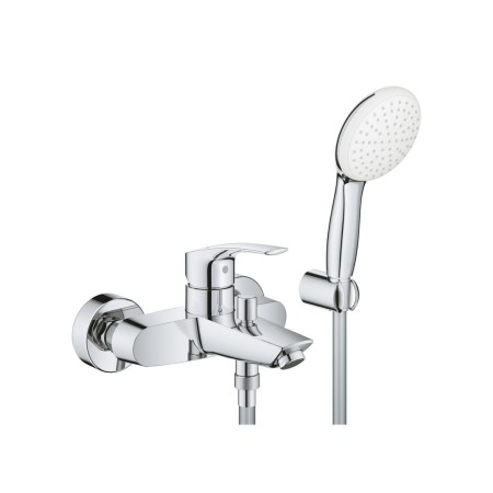 Grohe Eurosmart Set Miscelatore Monocomando Cromo Metallo Vasca Doccia + Manopola + Supporto a Parete + Flessibile - 25276003