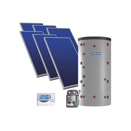 Cordivari Sistema Solare Eco Basic Habitat Combi 3 a Circolazione Forzata 1000 L 15,00 mq con Stuttura per Tetto Piano