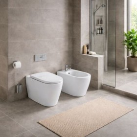 Azzurra Ceramica Coppia Sanitari WC da Terra e Bidet Collezione Comoda Ceramica Bianca con Sedile Incluso