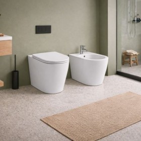Azzurra Ceramica Coppia Sanitari WC da Terra e Bidet Collezione Forma Ceramica Bianca con Sedile Incluso