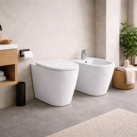 Azzurra Ceramica Coppia Sanitari WC da Terra e Bidet Collezione Aurea Ceramica Bianca con Sedile Incluso