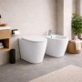 Azzurra Ceramica Coppia Sanitari WC da Terra e Bidet Collezione Aurea Ceramica Bianca con Sedile Incluso
