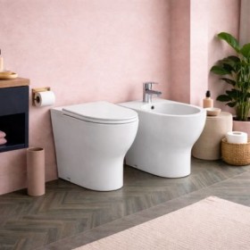 Azzurra Ceramica Coppia Sanitari WC da Terra e Bidet Collezione Click Ceramica Bianca con Sedile Incluso