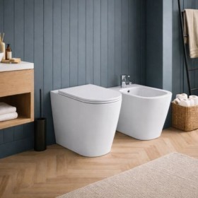 Azzurra Ceramica Coppia Sanitari WC da Terra e Bidet Collezione Build Ceramica Bianca con Sedile Incluso