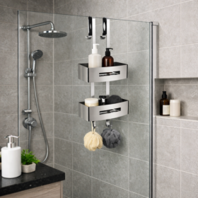 Gedy Portaoggetti Rettangolare 2 Ripiani per Doccia in Acciaio Inox Cromo Linea Nerva
