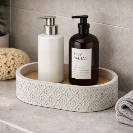 Gedy Portasapone d'appoggio in Cemento Grigio e Bambù Linea Afrodite
