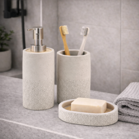 Gedy Set 3 Accessori per il Bagno in Cemento Grigio e Bambù Linea Afrodite