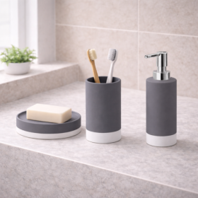 Gedy Set 3 Accessori per il Bagno in Ceramica Grigio Linea New Mizar