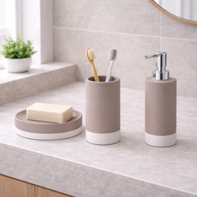 Gedy Set 3 Accessori per il Bagno in Ceramica Tortora Linea New Mizar