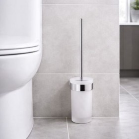 Gedy Scopino da Muro Cromato in Vetro Satinato con Ciuffo in Setole Linea Pirenei