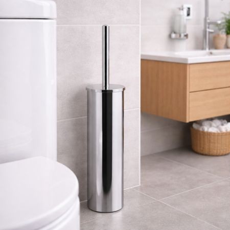 Gedy Porta Scopino in Acciaio Inox Cromato e Ciuffo in Setole Linea Tonga