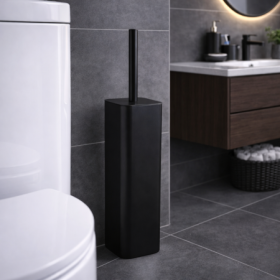 Gedy Porta Scopino in Acciaio Inox Nero Matt e Ciuffo in Setole Linea Tonga