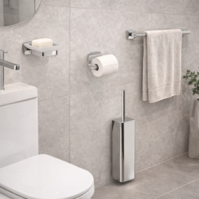 Gedy Set 4 Accessori a Muro in Vetro Satinato e Acciaio Inox Cromato Linea Tonga