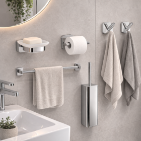 Gedy Set 5 Accessori a Muro in Vetro Satinato e Acciaio Inox Cromato Linea Tonga