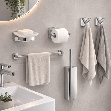 Gedy Set 5 Accessori Bagno Tonga Vetro Satinato Acciaio Inox | Megaclima.it