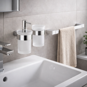 Gedy Set 3 Accessori a Muro da Bagno in Vetro Satinato e Ottone Cromato Linea Pirenei