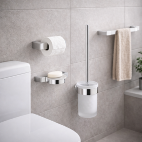 Gedy Set 4 Accessori a Muro da Bagno in Vetro Satinato e Ottone Cromato Linea Pirenei