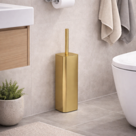 Gedy Porta Scopino in Acciaio Inox Oro Matt e Ciuffo in Setole Linea Tonga
