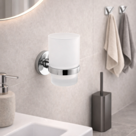 Gedy Porta Spazzolino in Vetro Satinato e Acciaio Inox Cromato Linea Felce
