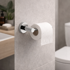 Gedy Porta Rotolo in Acciaio Inox Cromato con Biadesivo Linea Felce
