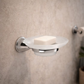 Gedy Portasapone a Muro in Vetro Satinato e Acciaio Inox Cromato Linea Genziana