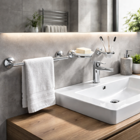 Gedy Set 3 Accessori a Muro per Bagno in Acciaio Inox Cromato Linea Genziana