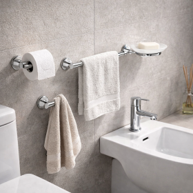 Gedy Set 4 Accessori a Muro per Bagno in Acciaio Inox Cromato Linea Genziana