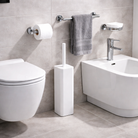 Gedy Portascopino d'appoggio in Acciaio Inox Bianco Matt Linea Jack
