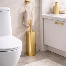 Gedy Portascopino d'appoggio in Acciaio Inox Oro Spazzolato Linea Jack