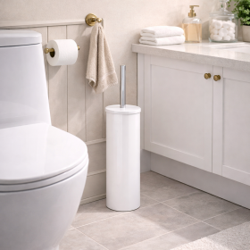 Gedy Portascopino d'appoggio in Acciaio Inox Bianco Matt Linea Flip