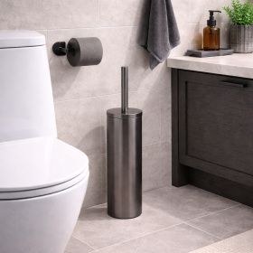 Gedy Portascopino d'appoggio in Acciaio Inox Gun Metal Linea Flip