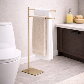 Gedy Piantana Portasalviette in Acciaio Inox Oro Spazzolato Linea Trilly