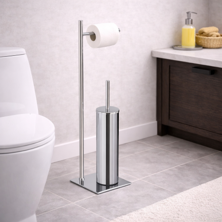Gedy Piantana Portarotolo e Scopino Acciaio Inox Cromato Trilly | Megaclima.it