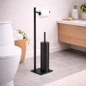 Gedy Piantana Portarotolo e Scopino in Acciaio Inox Nero Matt Linea Trilly