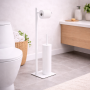 Gedy Piantana Portarotolo e Scopino in Acciaio Inox Bianco Matt Linea Trilly