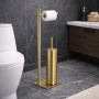 Gedy Piantana Portarotolo e Scopino in Acciaio Inox Oro Spazzolato Linea Trilly
