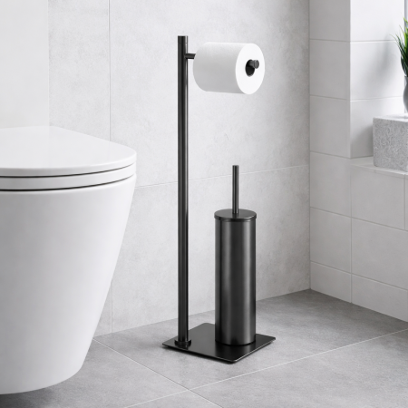 Gedy Piantana Portarotolo e Scopino in Acciaio Inox Gun Metal Linea Trilly