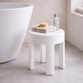 Gedy Sgabello con Contenitore e Piedini Antiscivolo Bianco Matt Linea Newbox