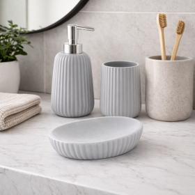 Gedy Set 3 Accessori da Bagno Grigio in Ceramica Linea Marika