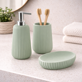 Gedy Set 3 Accessori da Bagno Verde Salvia in Ceramica Linea Marika