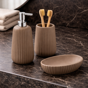 Gedy Set 3 Accessori da Bagno Tortora in Ceramica Linea Marika