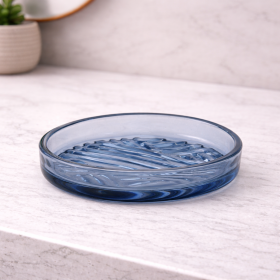 Gedy Portasapone Ovale in Vetro Blu Linea Corinne