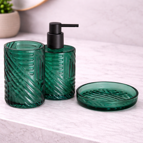 Gedy Set 3 Accessori da Bagno in Vetro Verde Linea Corinne