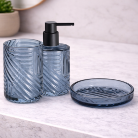 Gedy Set 3 Accessori da Bagno in Vetro Blu Linea Corinne