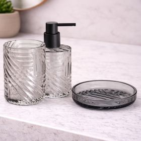 Gedy Set 3 Accessori da Bagno in Vetro Transparente Linea Corinne