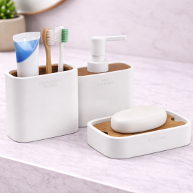 Gedy Set 3 Accessori in Bambù Bianco Matt Linea Ninfea