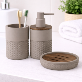 Gedy Set 3 Accessori per Bagno in Bambù e Resina Grigio Linea Thea